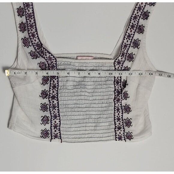 Band of Gypsies White Embroidered Boho Smocked Crop Top Size Small - Picture 4 of 8
